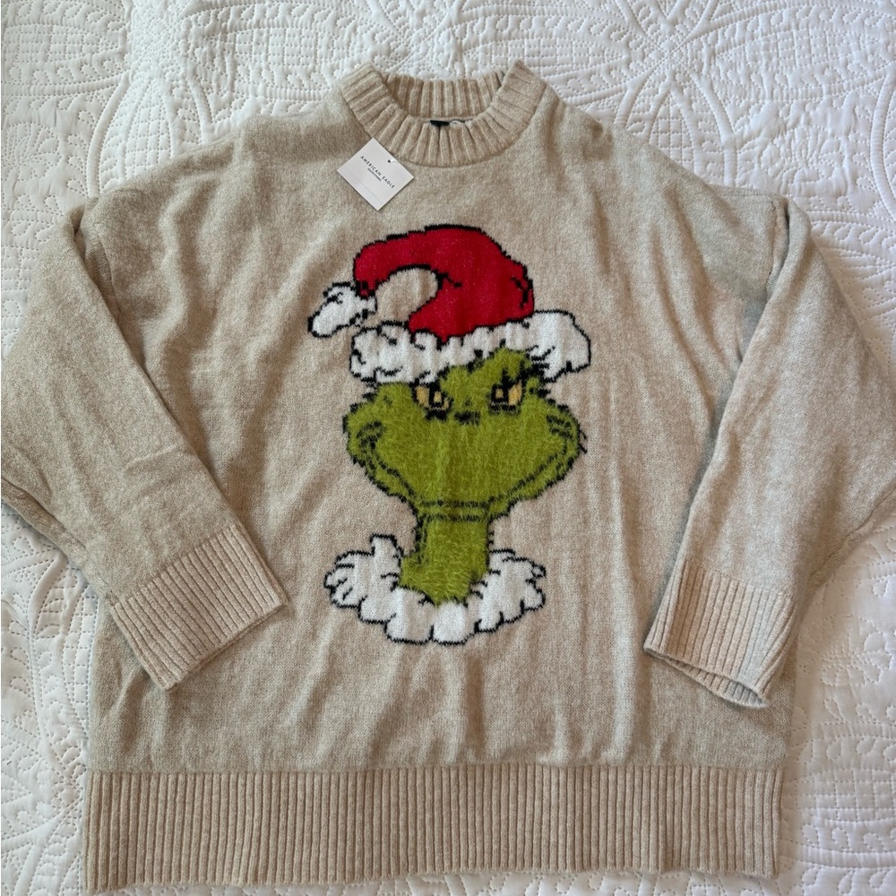 American Eagle Outfitters Beige Grinch Sweater